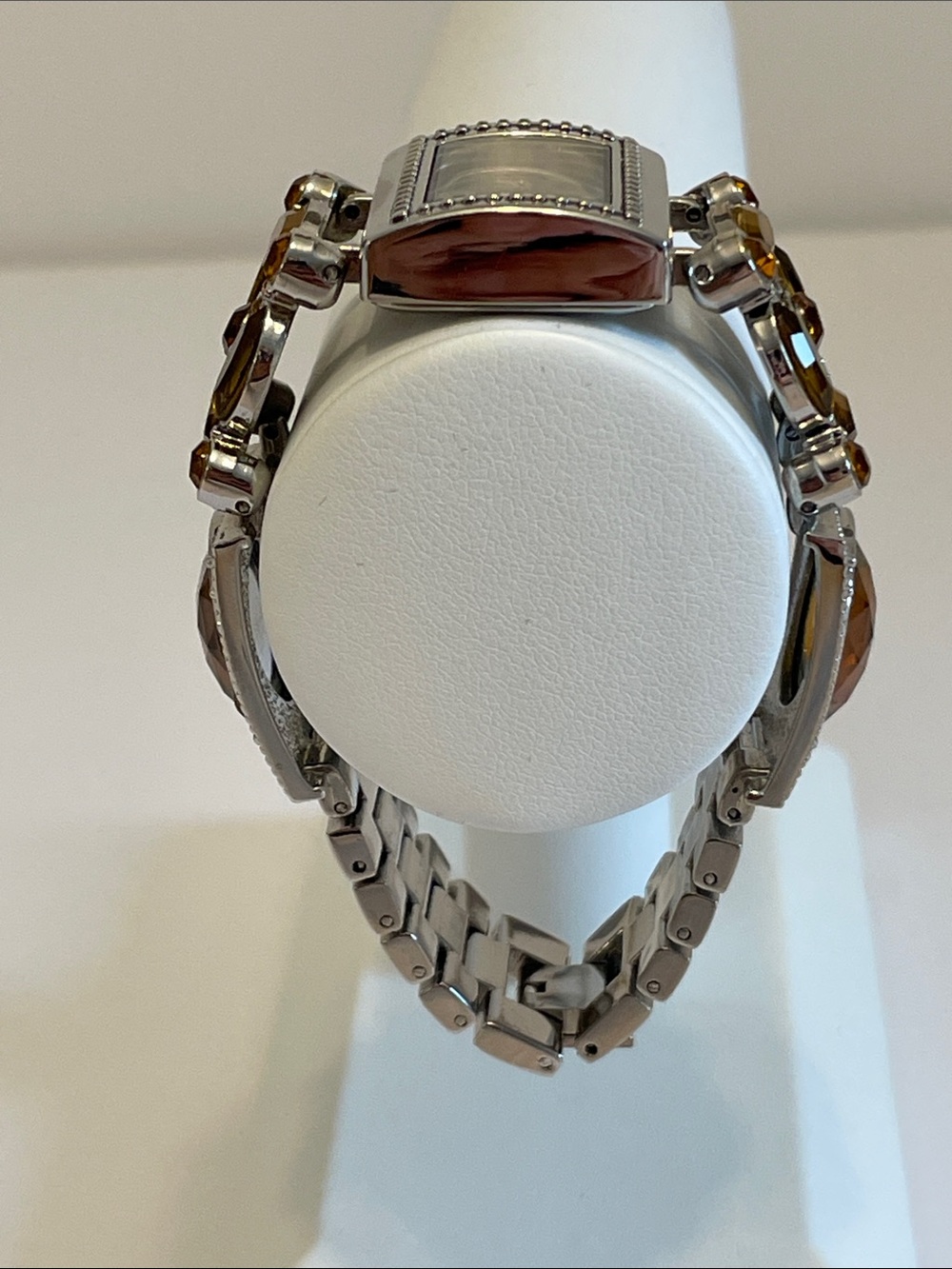 Cocopan Quartz Silver-Tone Amber Colour Crystal Bracelet Watch